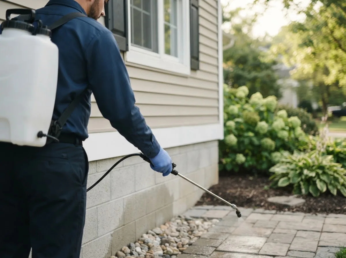 Pest control technician inspecting a home in Crowell, TX